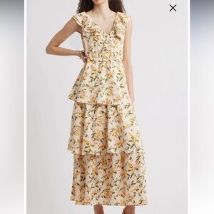 Chelsea28 Floral Ruffle Maxi Dress NWT peach yellow orange sleeveless XS